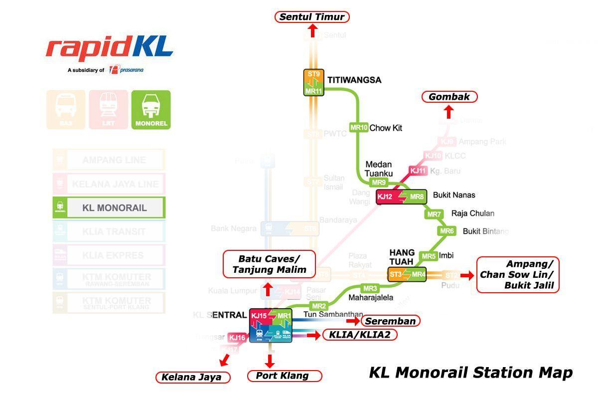 kl sentral monorail-stasjonen kart